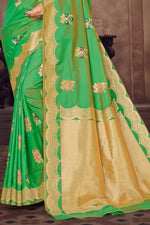 Light Green Embroidered Art Silk Saree With Blouse Piece