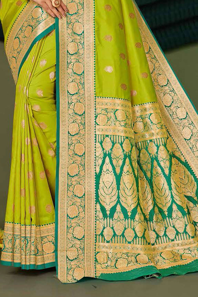 Light Green Woven Art Silk Saree With Blouse Piece