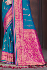 Blue With Pink Border Wedding Wear Art Silk Saree