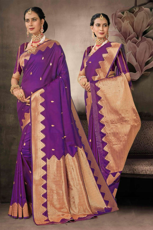 Purple Art Silk Traditional Saree With Blouse Piece