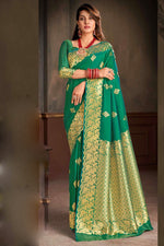 Emerald Green Woven Silk Saree And Blouse Piece