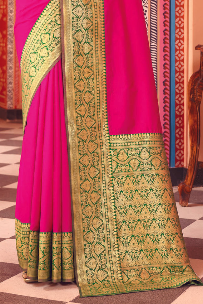 Pink Color Soft Woven Silk Saree And Woven Blouse Piece