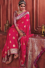 Bright Red with Blue Border Silk Wedding Saree