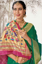 Green With Pink Woven Art Silk Paithani  Saree