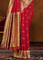 Crimson Red Soft Woven Silk Saree And Blouse Piece