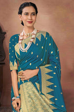 Steal Blue Wedding Wear Woven Art Silk Saree With Blouse Piece