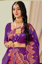 Dark Purple Woven Art Silk Saree With Blouse Piece