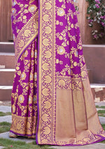 Purple Soft Silk Woven Saree And Blouse Piece