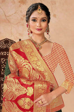 Forest Green With Red Woven Art Silk Saree