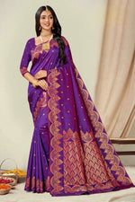 Dark Purple Woven Art Silk Saree With Blouse Piece