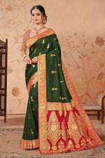 Forest Green With Red Woven Art Silk Saree