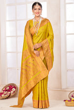 Mustard Yellow Arts Silk Paithani Saree With Blouse Piece