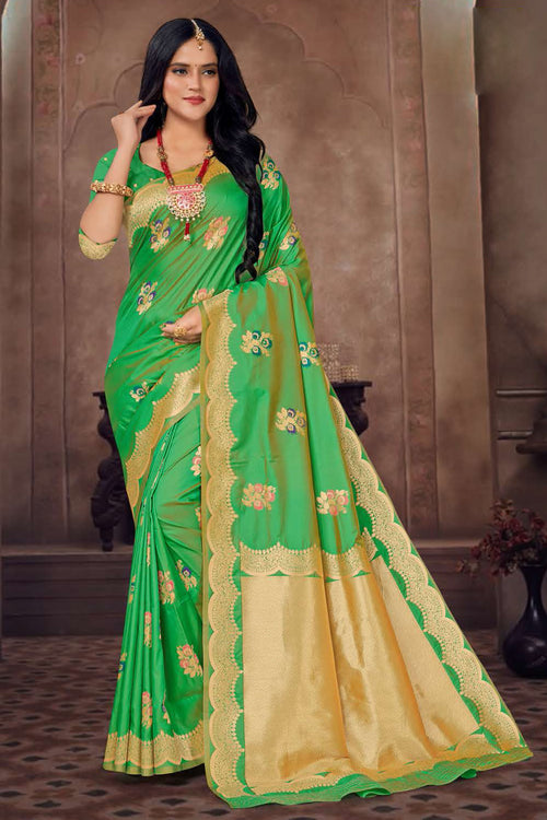 Light Green Embroidered Art Silk Saree With Blouse Piece