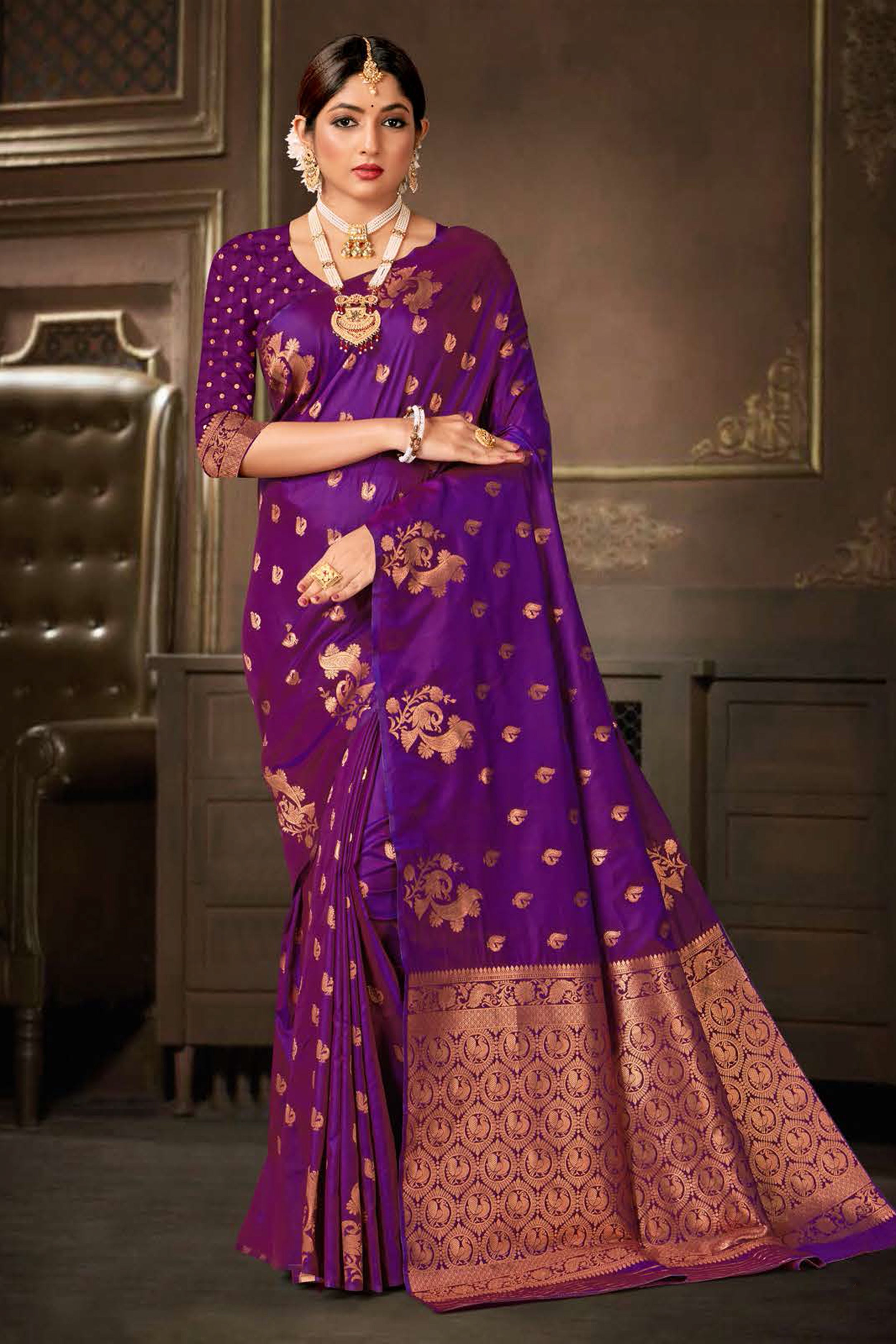 Deep Purple Organza Embroidered & Printed Saree Set Design by DOHR INDIA at  Pernia's Pop Up Shop 2024