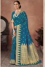 Steal Blue Wedding Wear Woven Art Silk Saree With Blouse Piece