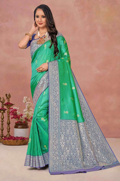 Sea Green With Blue Weaving Work Festive Wear Saree