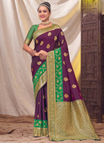 Wine Soft Silk Woven Saree And Blouse Piece