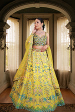 Lime Yellow Sequin Embroidered Silk Bridal Lehenga