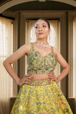 Lime Yellow Sequin Embroidered Silk Bridal Lehenga