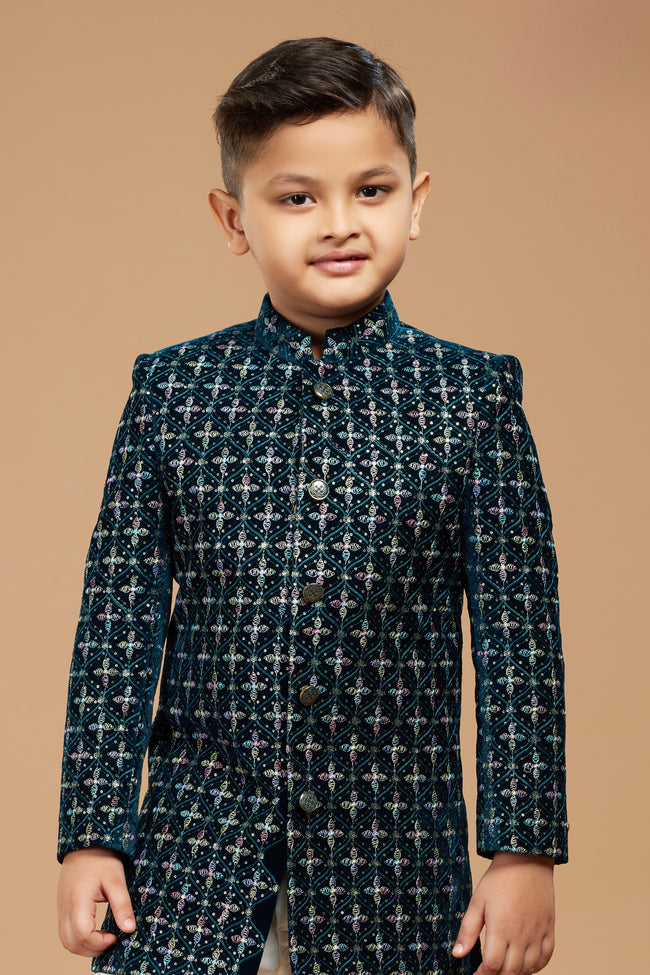 Black Color Embroidered Indowestern Set For Boys