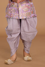 Levander Dhoti Kurta Set In Silk With Floral Print For Boys