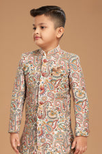  Multicolor Kurta Set In Silk With Ikkat Print For Boys