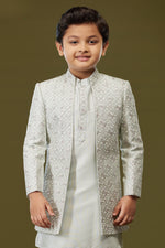 Off-White Sequin Work Embroidered with Jacket Indowestern for Boys