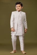 Off-White Sequin Work Embroidered with Jacket Indowestern for Boys