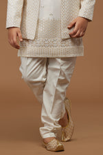 Beige Readymade Indowestern Set In Cotton Silk For Boys