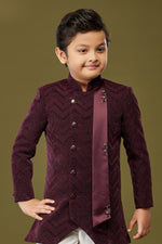 Maroon Embroidered Jodhpuri Set For Boys