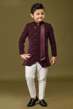 Maroon Embroidered Jodhpuri Set For Boys