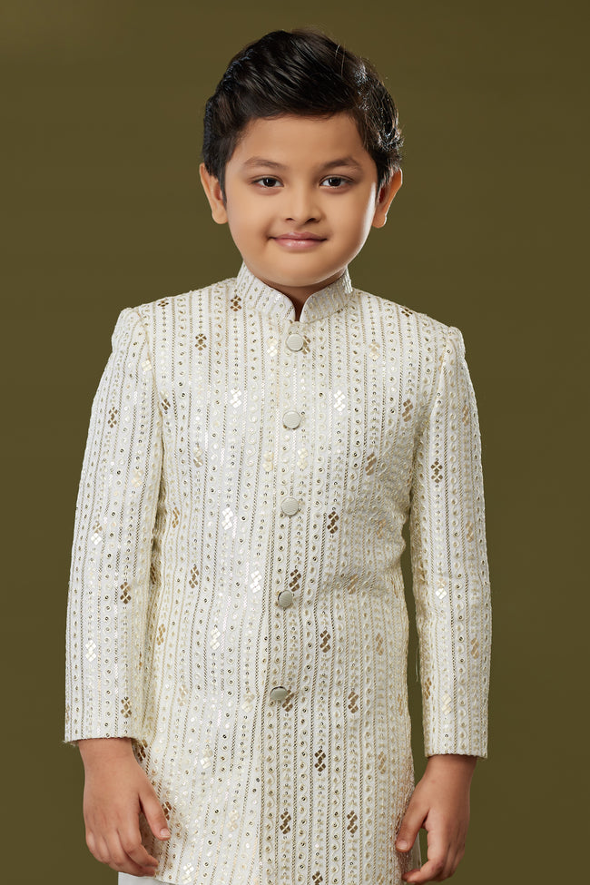 Cream embroidered work Indowestern for Boys