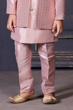 Petal Pink Kurta Set In Silk With Sequins and Threadwork For Boys
