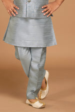 Light Grey Fancy Thread Embroidered Jacket Kurta Set For Boys