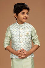 Turquoise Readymade Fancy Printed Jacket Kurta Set For boys