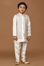 Off White And Cream Wedding Wear Indowestern Set For Boys