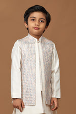 Off White And Cream Wedding Wear Indowestern Set For Boys