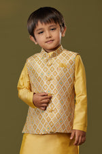 Mustard Yellow Designer Nehru Jacket Set For Boys