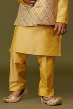 Mustard Yellow Designer Nehru Jacket Set For Boys