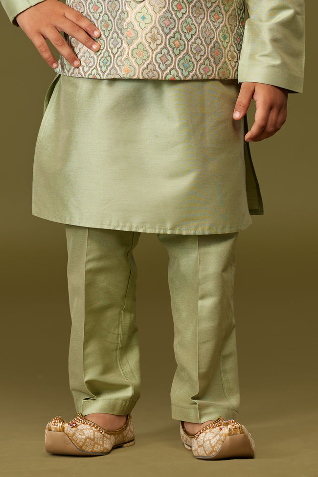 Sea Green Designer Nehru Jacket Set For Boys