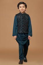 Navy Blue Festive Wear Nehru Jacket Set For Boys