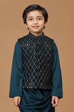 Navy Blue Festive Wear Nehru Jacket Set For Boys