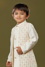 Golden Cream Thread Embroidered  Nehru Jacket Set For Boys