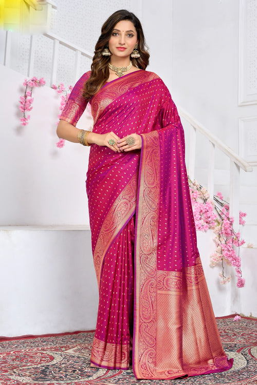 Ruby Pink With Weaving Zari Border Silk Saree