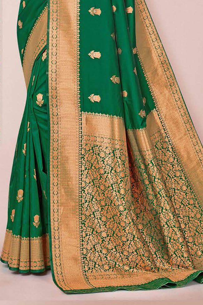 Forest Green Woven Art Silk Saree With Blouse Piece