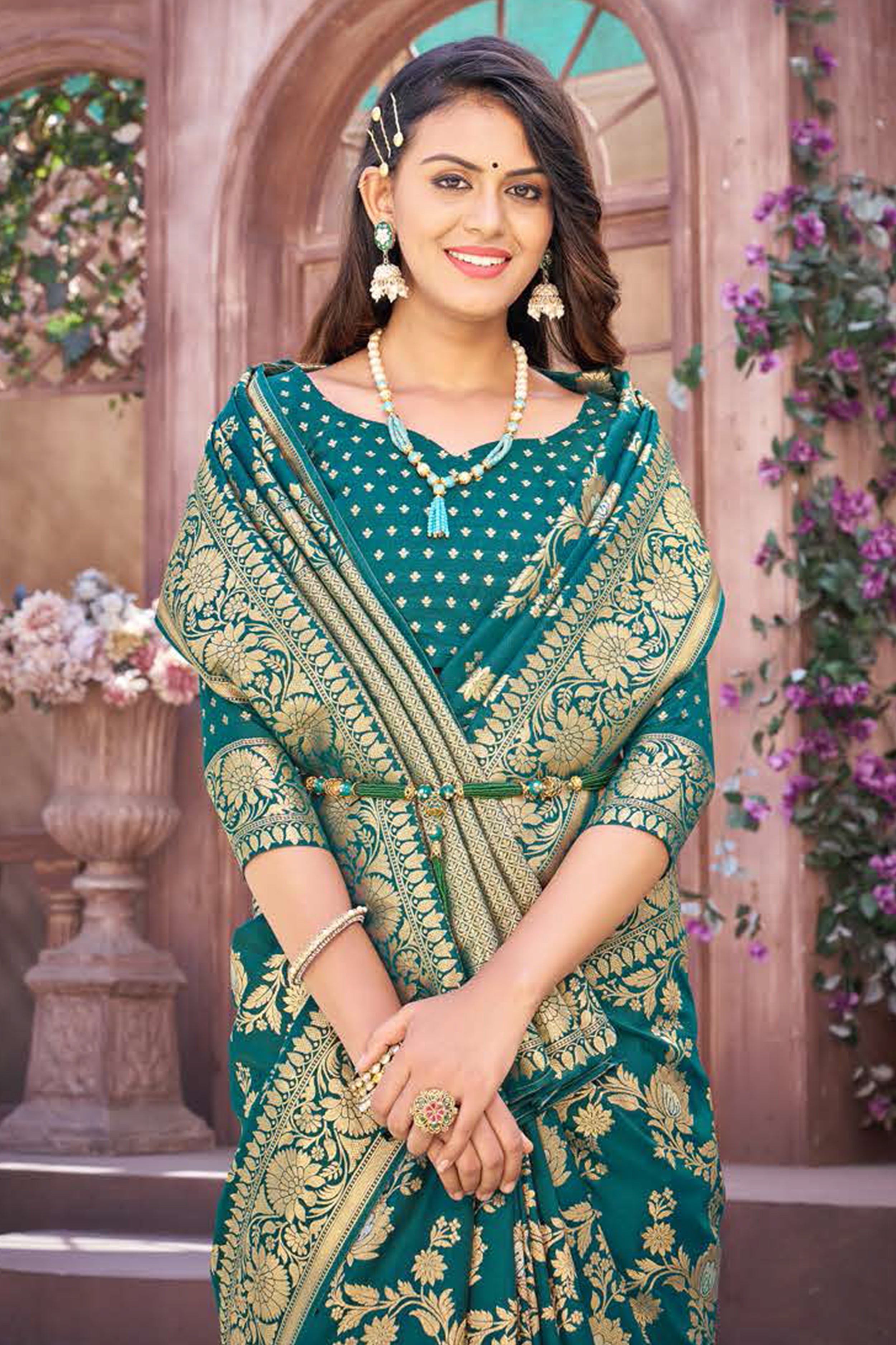 Teal Color Classic Saree