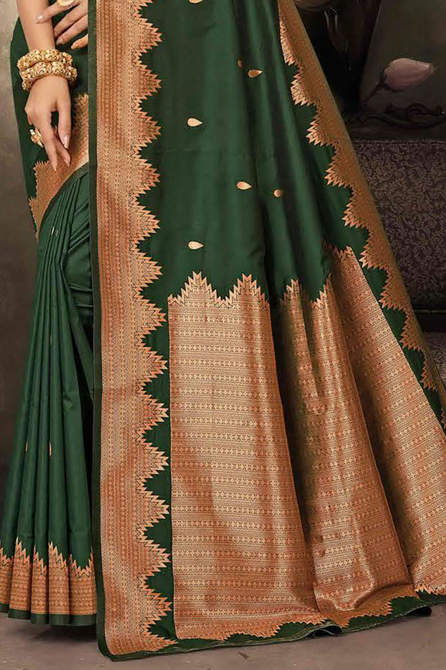 Bottle Green  Art Silk Traditional Saree With Blouse Piece