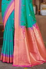 Light Sea With Pink Border Silk Traditional Saree