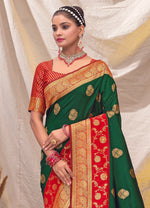 Green Soft Silk Woven Saree And Blouse Piece