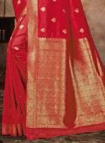 Blood Red Banarasi Silk Festival Traditional Saree With Blouse